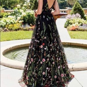 Black elegant floral embroidered maxi dress.